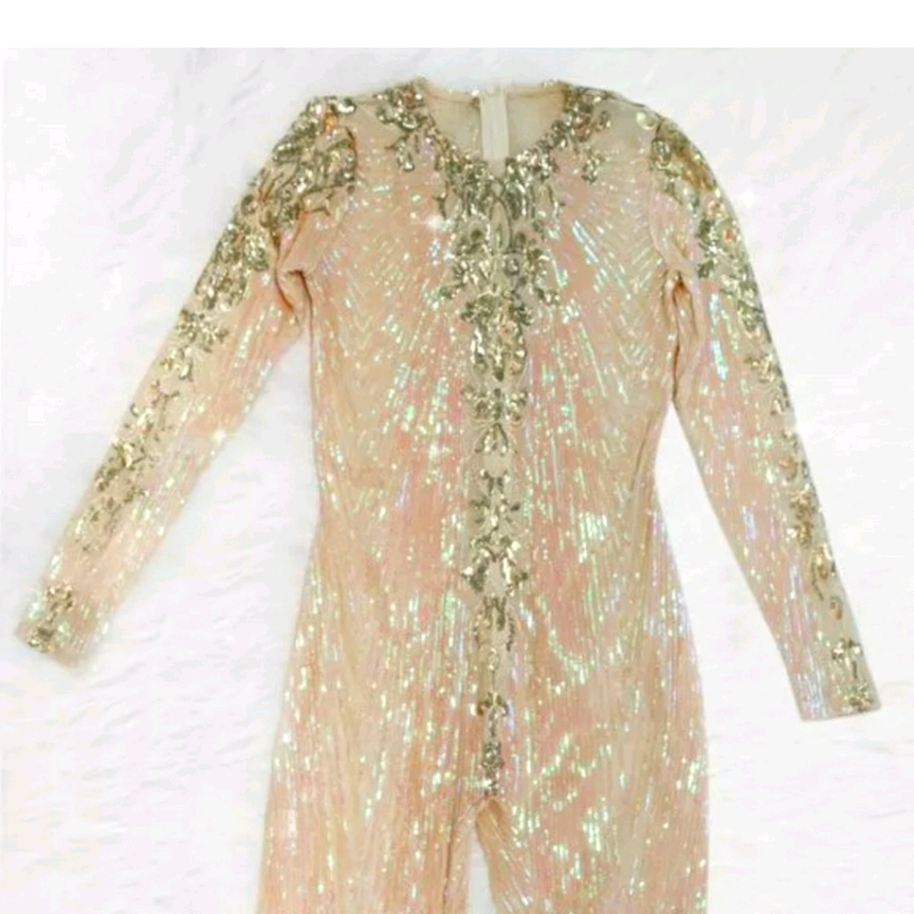 Pink and gold sequin romper